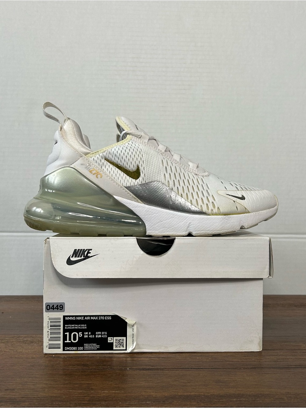 Nike Air Max 270 White Metallic Gold Women's 10.5